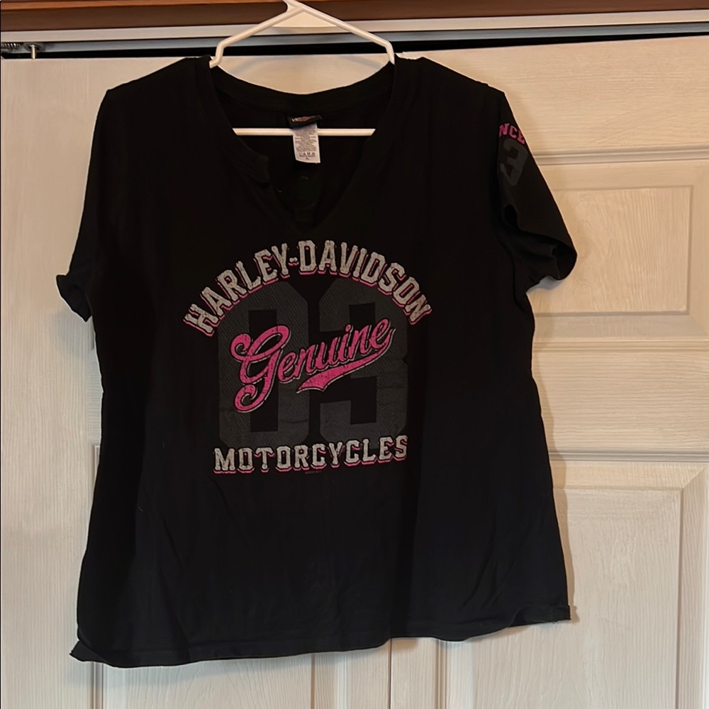 Harley-Davidson Black and Pink Women's Top